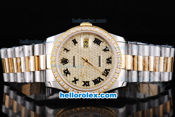 Rolex Datejust Oyster Perpetual Automatic Movement Two Tone with Diamond Bezel,Diamond Dial and Black Roman Marking - Click Image to Close